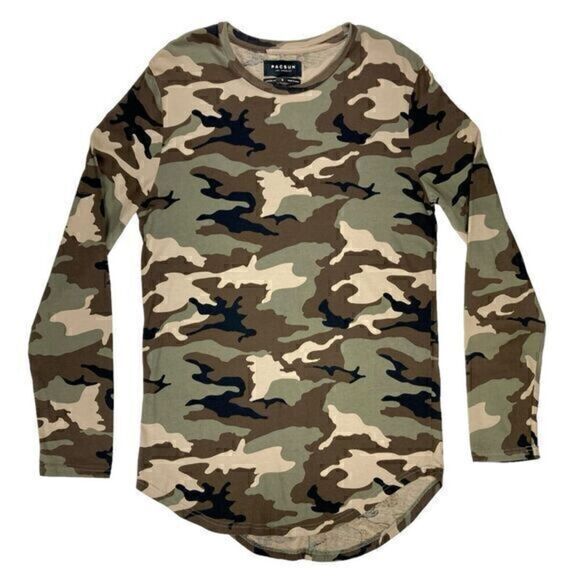 PacSun Camo T Shirt Mens Size Small Longer Fit Long Sleeve Crew Neck Pull Over - Picture 1 of 14